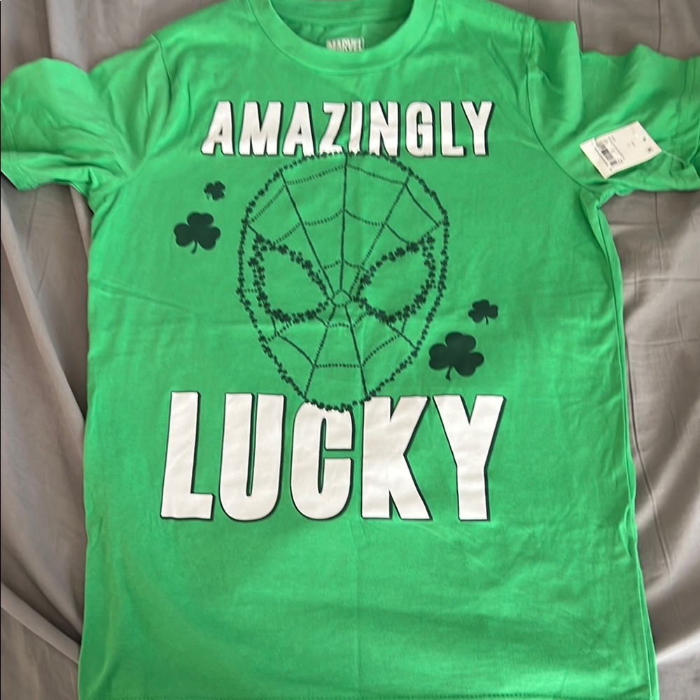 Spider-Man Vibrant Green Short Sleeve Tee with Lucky Graphic